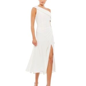 Mac Dougal x Leena Ruched Off-The-Shoulder Midi Dress #26484 10 white NWT